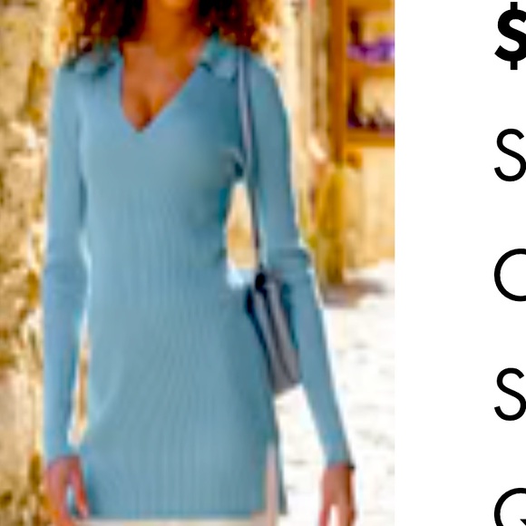 Boston Proper Ribbed Collar Tunic Sweater - color- clear blue sky - XL - Picture 1 of 1